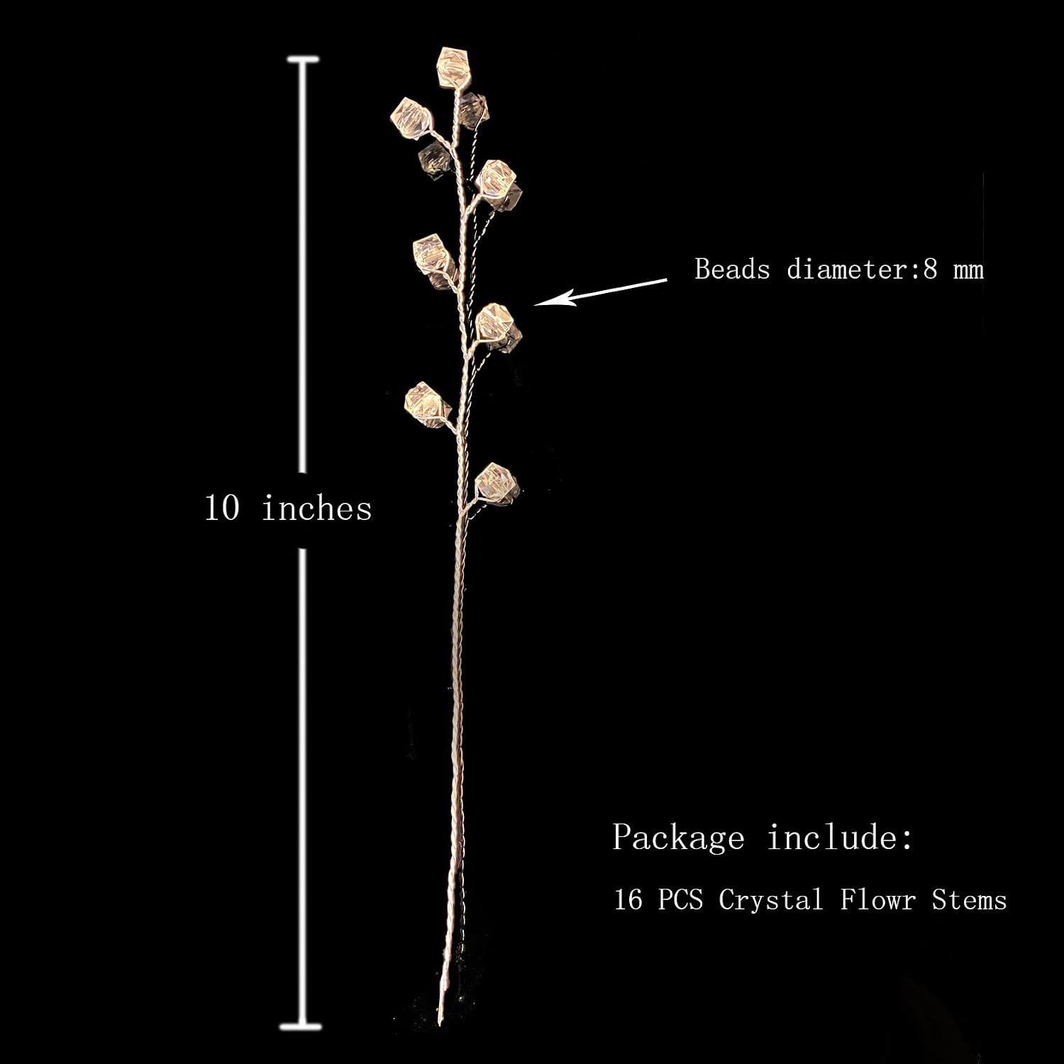 16 Stems Acrylic Glass Flower Bouquet Handmade Crystal Silver Glitter Berry Branches Beaded Artificial Flowers - Image 6