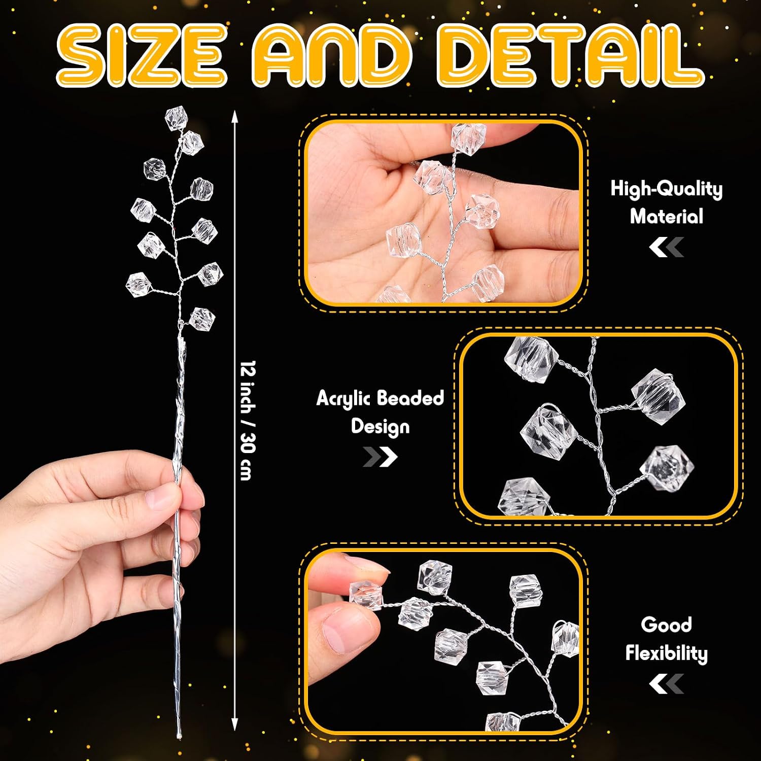 16 Stems Acrylic Glass Flower Bouquet Handmade Crystal Silver Glitter Berry Branches Beaded Artificial Flowers - Image 7
