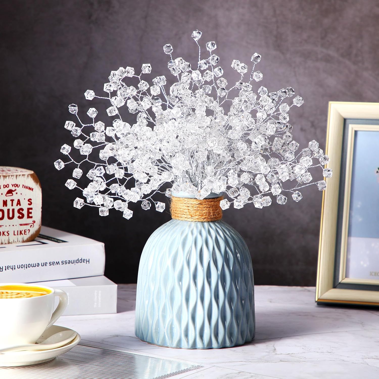 16 Stems Acrylic Glass Flower Bouquet Handmade Crystal Silver Glitter Berry Branches Beaded Artificial Flowers - Image 5