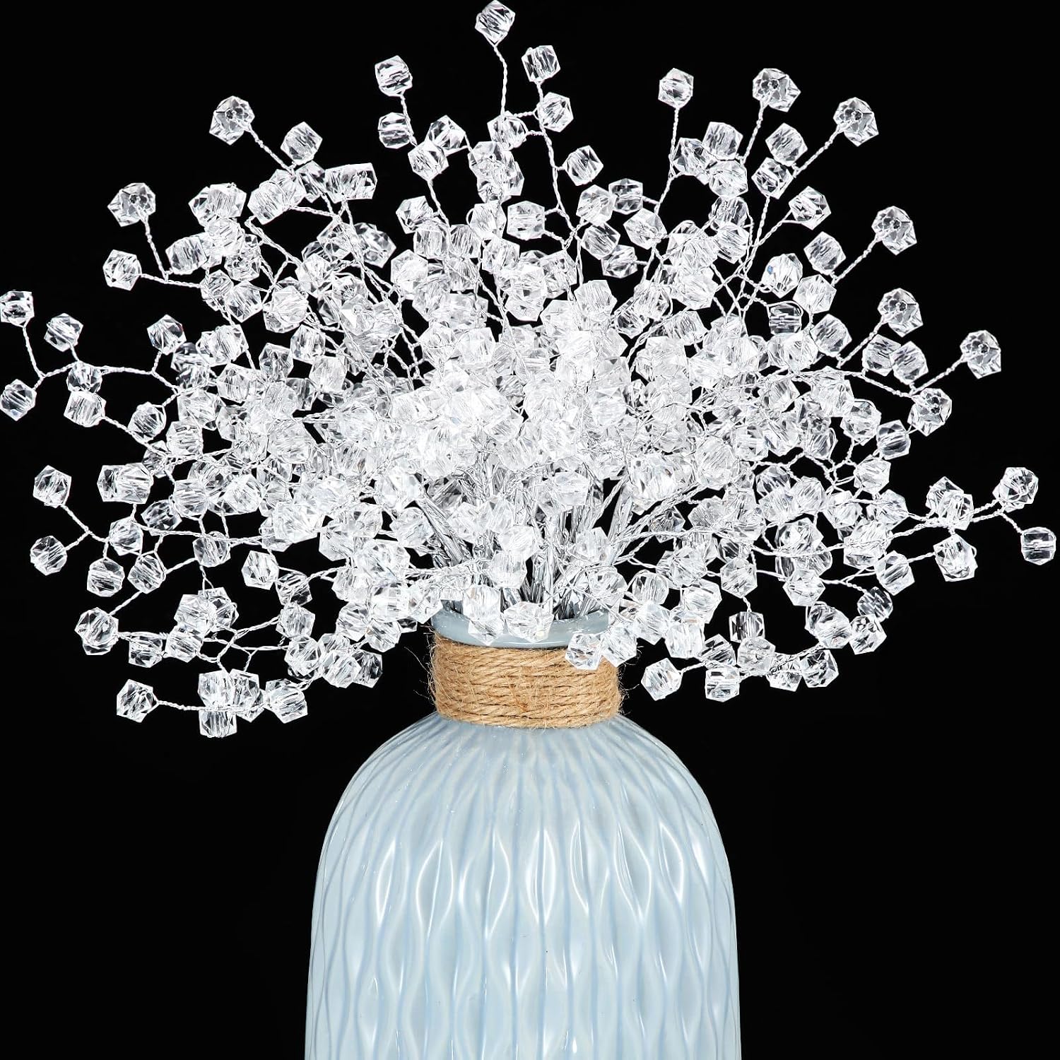 16 Stems Acrylic Glass Flower Bouquet Handmade Crystal Silver Glitter Berry Branches Beaded Artificial Flowers - Image 4