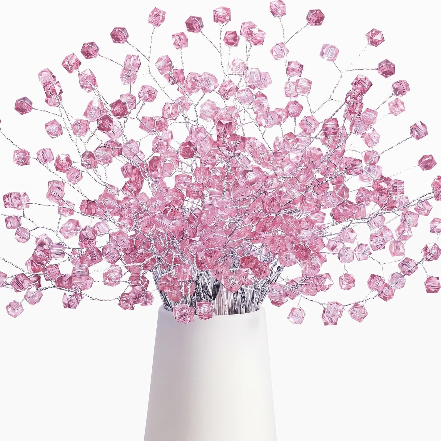 16 Stems Acrylic Glass Flower Bouquet Handmade Crystal Silver Glitter Berry Branches Beaded Artificial Flowers - Image 3