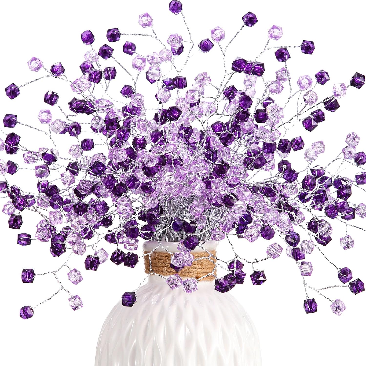 16 Stems Acrylic Glass Flower Bouquet Handmade Crystal Silver Glitter Berry Branches Beaded Artificial Flowers - Image 2