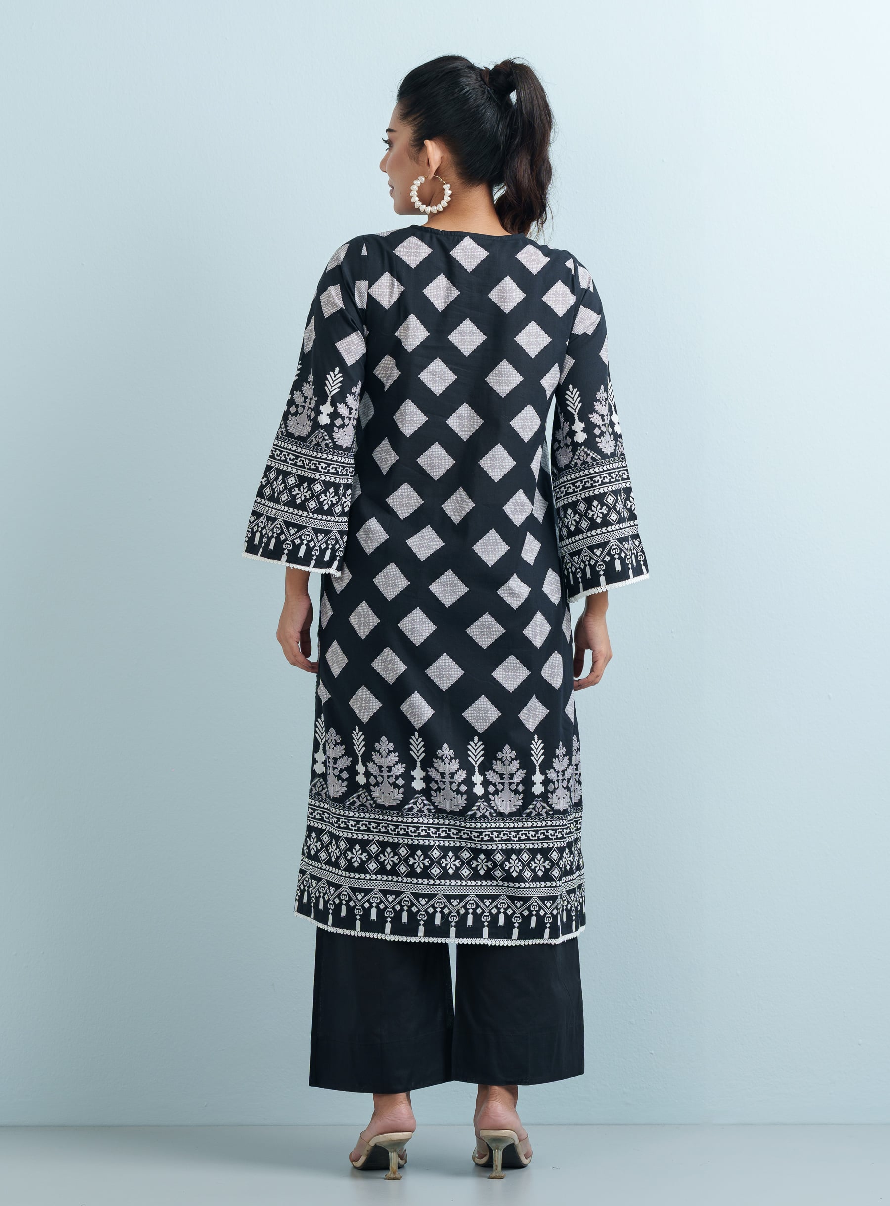 Black Cotton Printed Three Piece - Image 3
