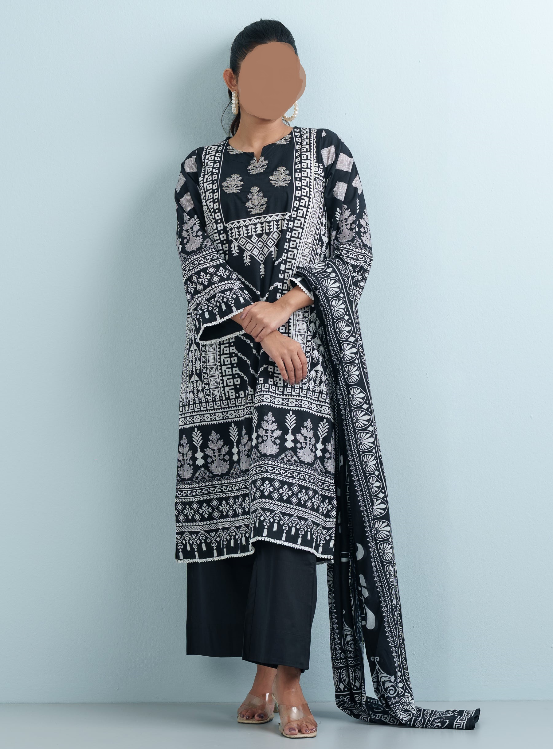 Black Cotton Printed Three Piece - Image 5