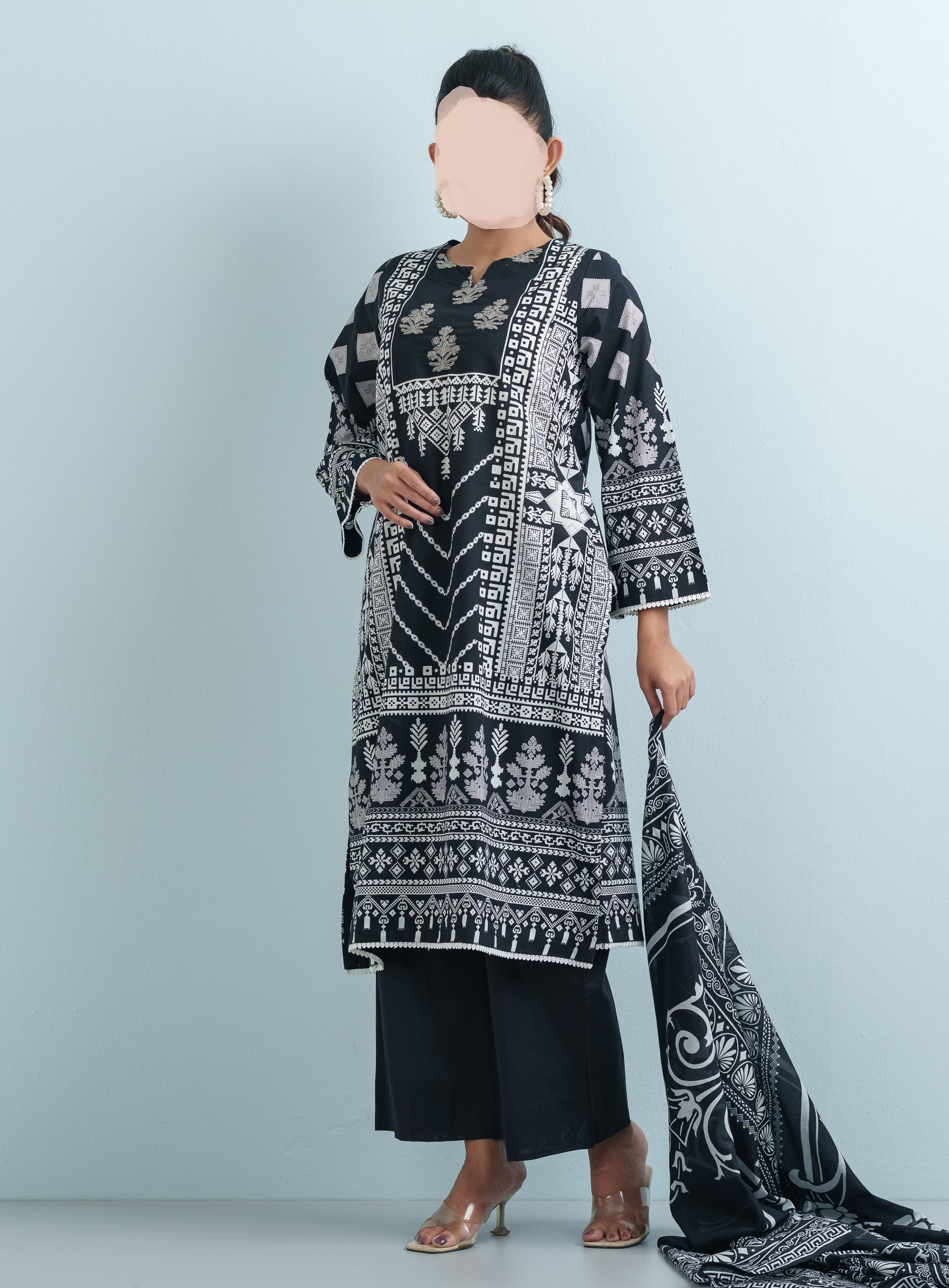 Black Cotton Printed Three Piece - Image 4