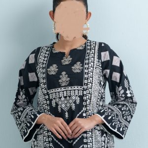Black Cotton Printed Three Piece