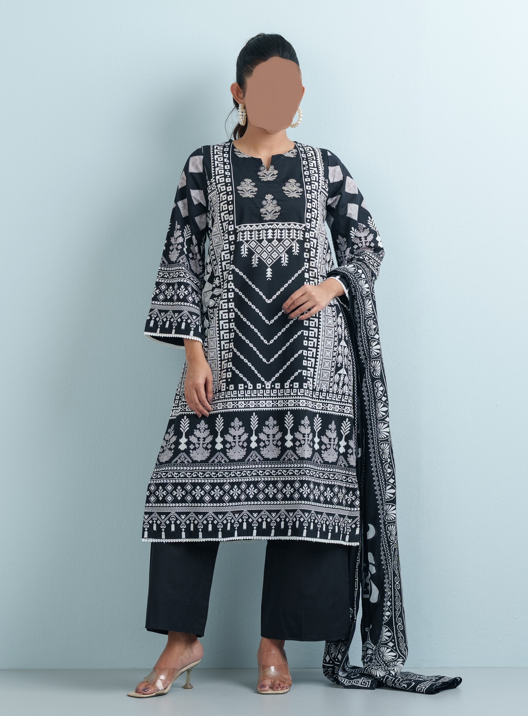 Black Cotton Printed Three Piece - Image 6
